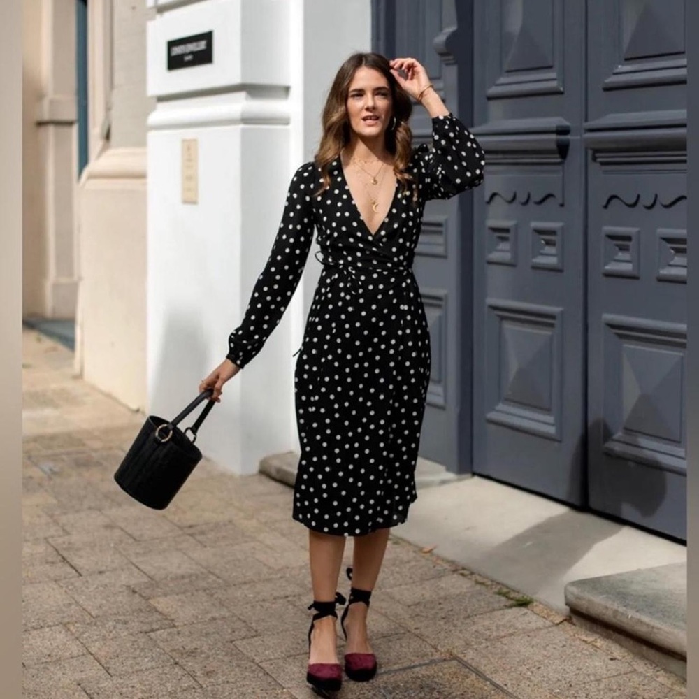 Realisation Par Violette Black Polka Dot Wrap Dress